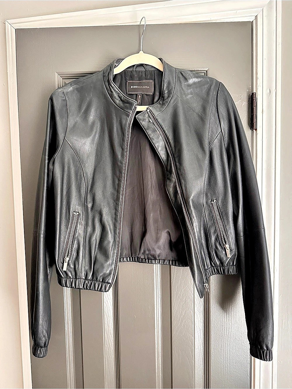 BCBG 100% Leather Black Jacket - Small